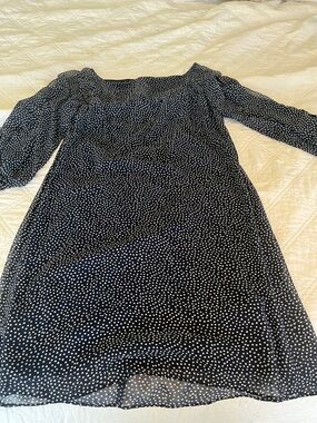 Lauren Navy Polka Dot Puff-Sleeve Women's Dress